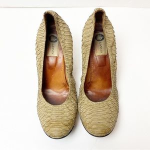 LANVIN | Taupe Python Round Toe Ballerina Wedge Pumps